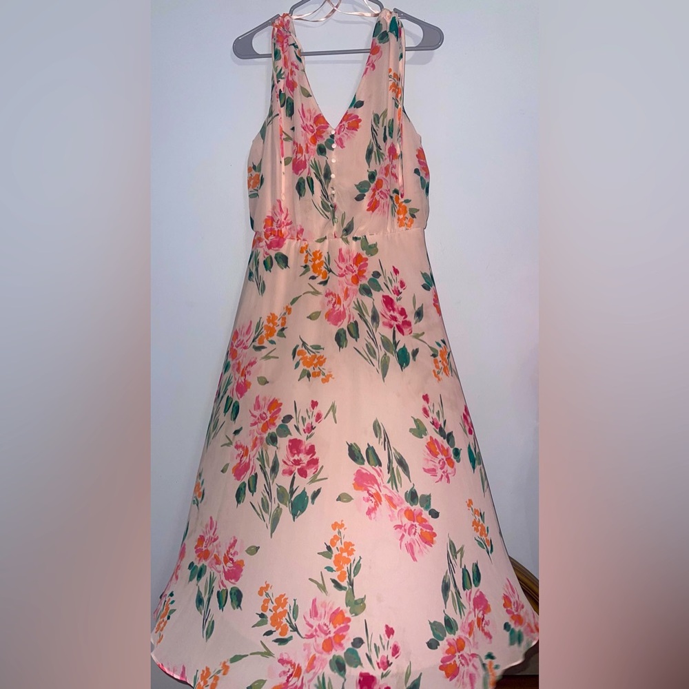 Women’s 12 Rose Pink Flow Floral Button Jessica Howard Dress